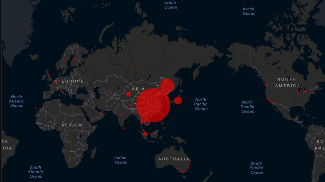 There has been another staggering rise in coronavirus infections. The above map shows the situation on February 8 with 37,583 confirmed cases. Picture: John Hopkins CSSE