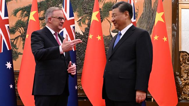 Australia’s Prime Minister Anthony Albanese meet China’s President Xi Jinping at the Great Hall of the People in Beijing. Picture: AAP