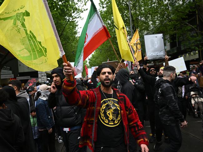 Protesters during a Pro-Palestine rally for Gaza and Lebanon at the State Library of Victoria in Melbourne, Sunday, September 29, 2024. (AAP Image/James Ross) NO ARCHIVING