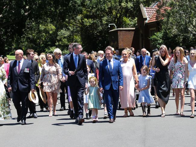 Premier Dominic Perrottet, pictured with his frontbench team at their swearing in last year, has told his ministers to stop attacking each other. Picture: NCA Newswire / Gaye Gerard