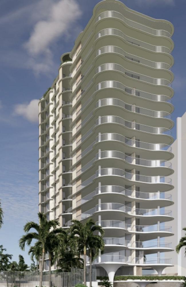 Artist impression of an 18-storey tower planned for 96, The Esplanade in Burleigh Heads