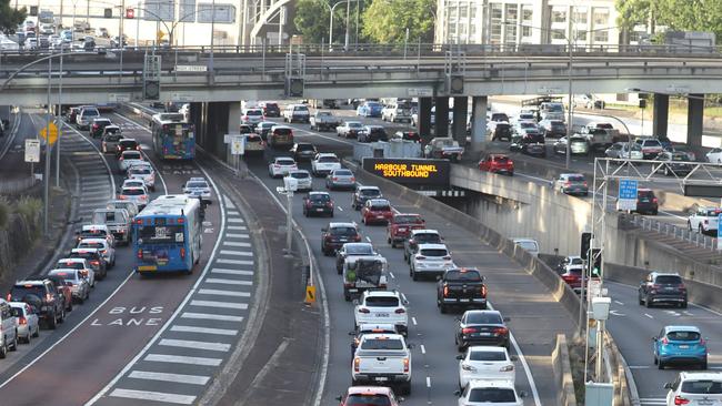 Commuters were caught up in six-kilometre delays after the Harbour Tunnel crash. Picture: John Grainger