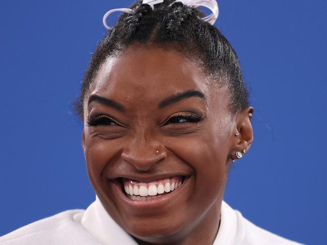 *** BESTPIX *** TOKYO, JAPAN - JULY 27: Simone Biles of Team United States reacts during the Women's Team Final on day four  on day four of the Tokyo 2020 Olympic Games at Ariake Gymnastics Centre on July 27, 2021 in Tokyo, Japan. (Photo by Laurence Griffiths/Getty Images)