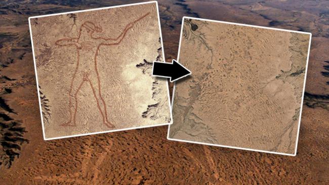 A NASA satellite image of the Marree Man in 1998, right, which Google Maps recently revealed had just about faded away.