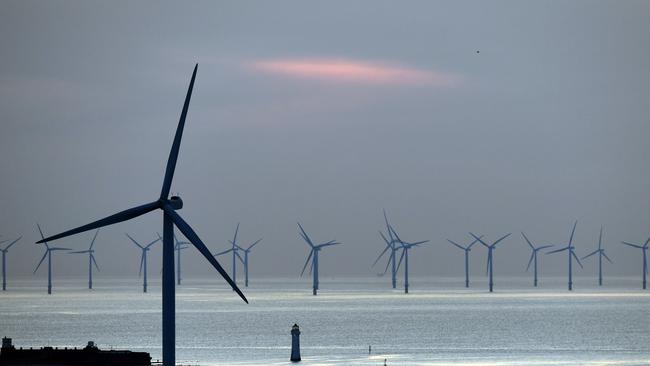 An offshore wind farm at the mouth of the River Mersey, in England. Picture: AFP