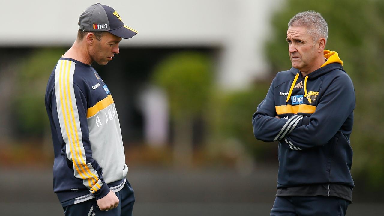 Alastair Clarkson and Chris Fagan while at Hawthorn in 2015. Picture: AFL Media