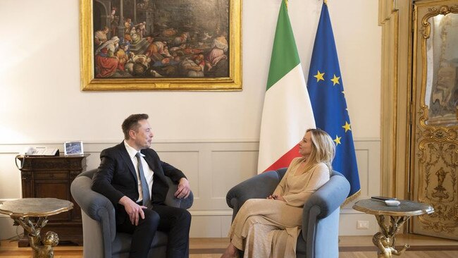 Italian Prime Minister Giorgia Meloni hosted Elon Musk at her official residence in Rome in June. Picture: Chigi Palace Press Office/Shuterstock/WSJ