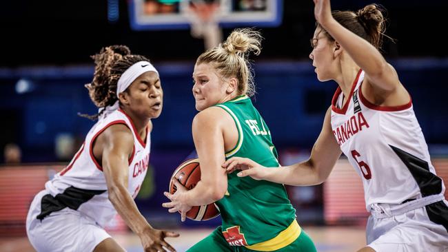 Shyla Heal in action for the Australian junior women’s basketball team at the under-17s World Cup in Minsk. Picture: FIBA