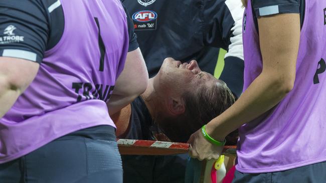 Carlton captain Bri Davey was stretchered from the field on Friday night.