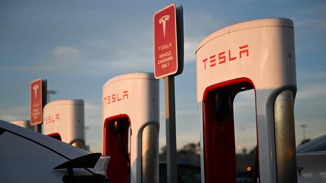 Tesla has a 70 per cent share of the US electric vehicle market. Picture: Patrick T. Fallon/AFP