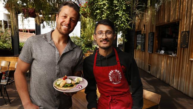 Ben Korkmaz owner with Saugat Kc head chef at Mother Mexico with the Baja taco. Delicious 100 nomination for Mother Mexico in Hobart in the best taco category with their Baja taco. Picture: Nikki Davis-Jones