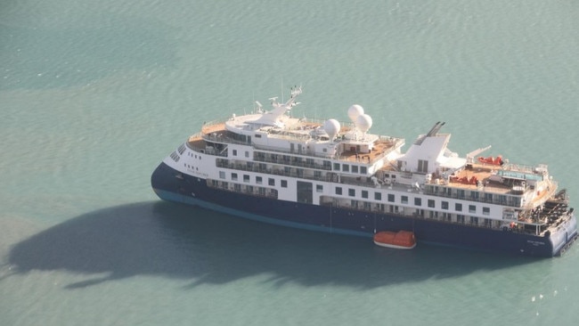 The 104.4m long, 18m wide vessel ran aground on Monday in Alpefjord in the Northeast Greenland National Park. Picture: Facebook / Joint Arctic Command