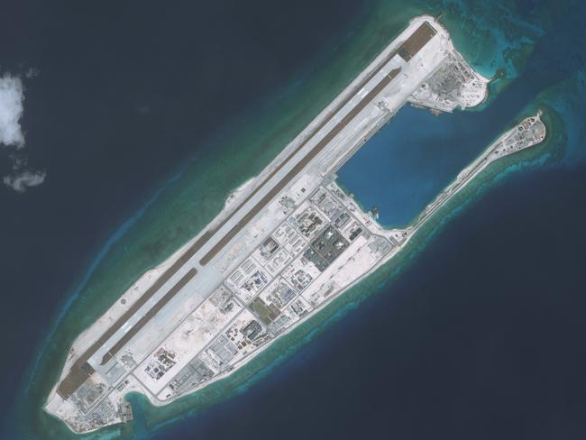 FIERY CROSS REEF, SOUTH CHINA SEA - MAY 1, 2016: DigitalGlobe overview imagery of the Fiery Cross Reef located in the South China Sea. Fiery Cross is located in the western part of the Spratly Islands group. Photo DigitalGlobe via Getty Images.