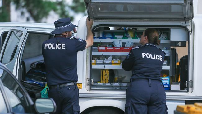 The bodies of a man and a woman have been found at a home in Brisbane's west overnight. Officers were called to the house on Redhead Street at Doolandella about 7pm on Tuesday. Picture: NCA NewsWire / Glenn Campbell