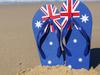 Australian flag flip flop thongs on a beach. Picture: iStock