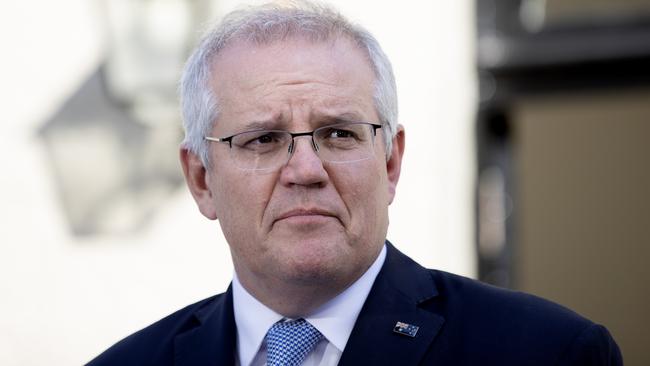 Prime Minister Scott Morrison during at a press conference at Kirribilli House on Thursday. Picture: NCA NewsWire / Nikki Short