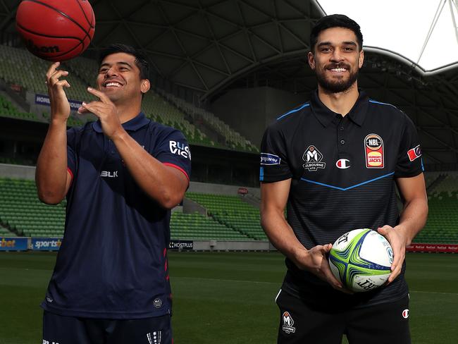 Stacey Ili (left) will line up for the Melbourne Rebels in their Super Rugby clash against the ACT Brumbies from 2pm before Shea Ili suits up for Melbourne United versus the Illawarra Hawks at John Cain Arena just one hour later. Photo: Graham Denholm/Getty Images.