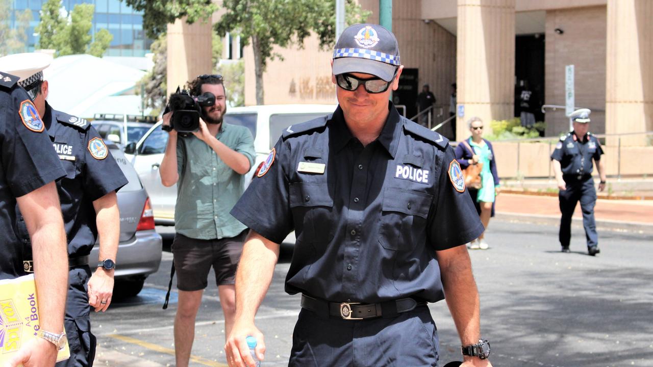 Constable Adam Eberl outside the Alice Springs Local Court during an inquest into the death of Kumanjayi Walker. Picture: Jason Walls