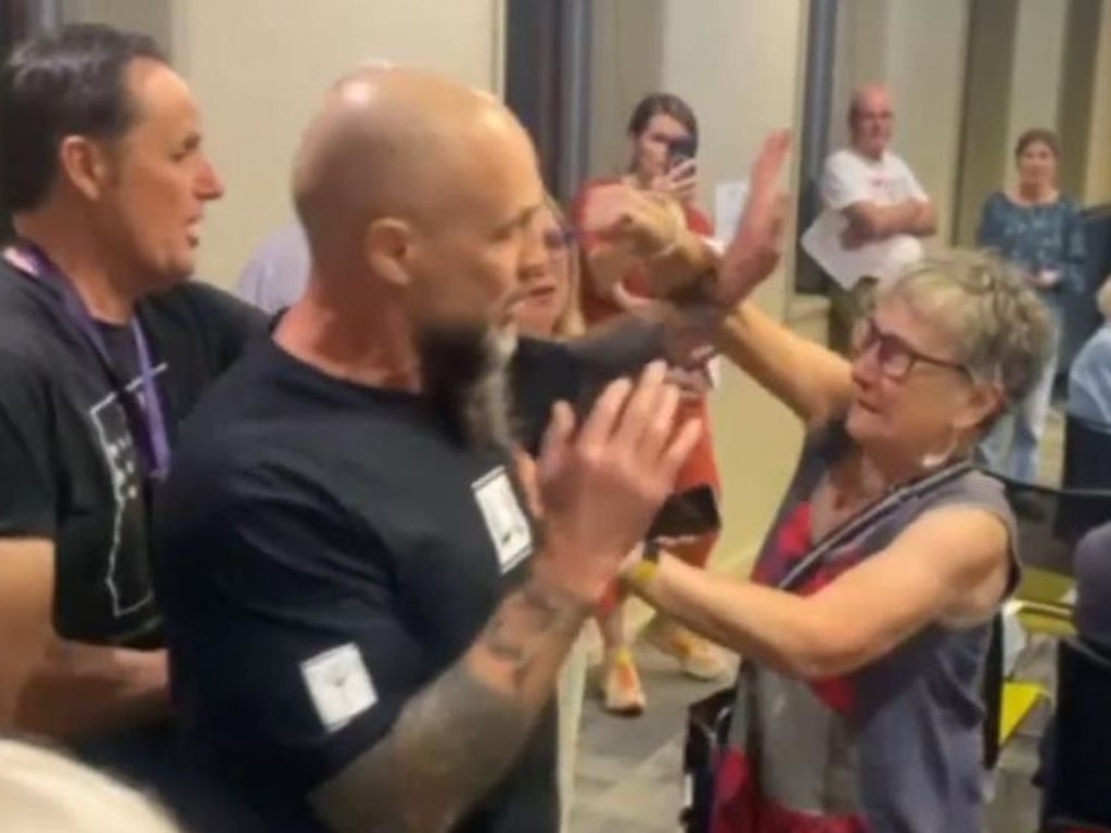 The woman lashes out at Trihey at the candidates’ forum in Kew. Picture: TikTok