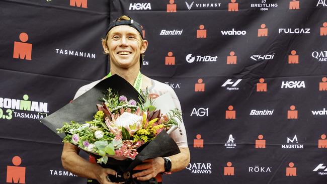 Tasmanian triathlete Cameron Wurf comes third in the Ironman 70.3 Tasmania in Hobart on Sunday 4th February 2024. Picture: Linda Higginson