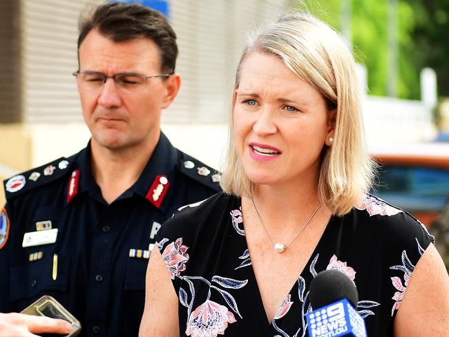 Acting NT Chief Minister, Nicole Manison addresses the media on Wednesday morning out front of the NT Parliament House in Darwin, regarding the rape of a 2 year girl in Tennant Creek. Picture: Justin Kennedy