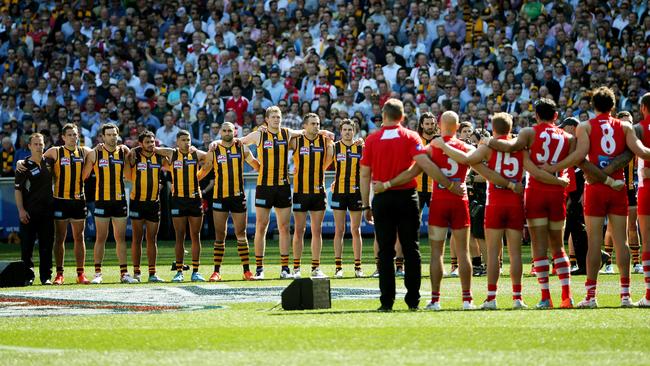 Hawthorn and Sydney face off in the 2014 Grand Final. Picture: Colleen Petch