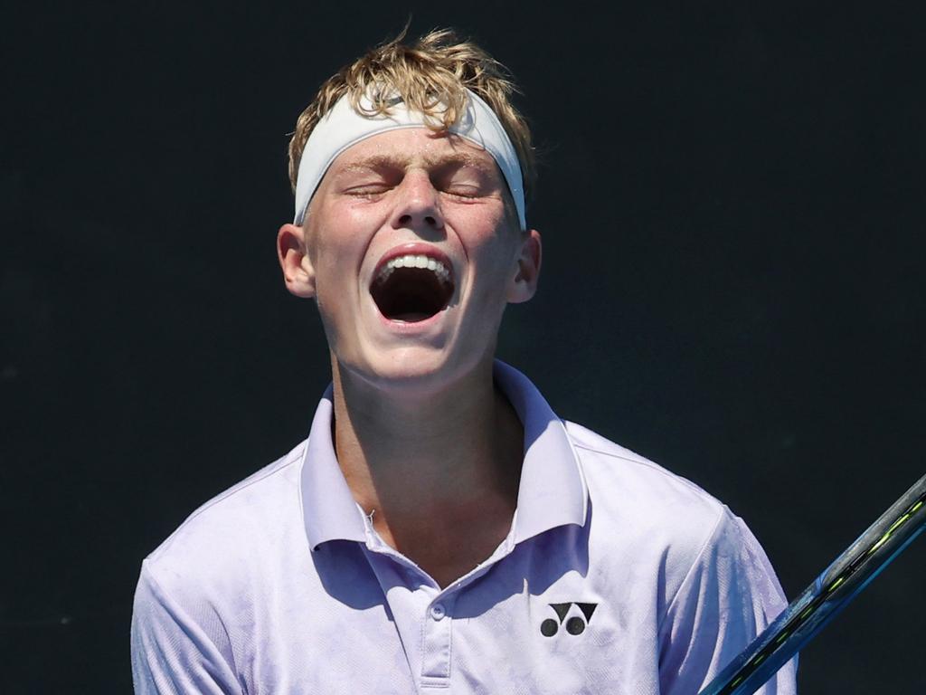 Cruz Hewitt celebrates a point during a tournament at Melbourne Park. Picture: David Caird