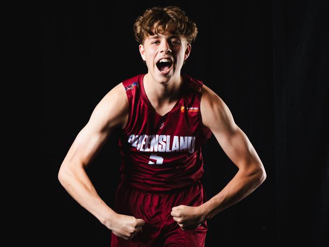 Indy Cotton is aiming to flex on his rivals when lining up for Queensland at the Basketball Australia Under 18 National Championships. Picture: Basketball Queensland.