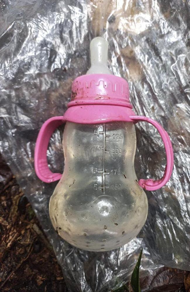 A feeding bottle found in the forest in a rural area of the municipality of Solano, department of Caqueta, Colombia, on May 17. Picture: AFP