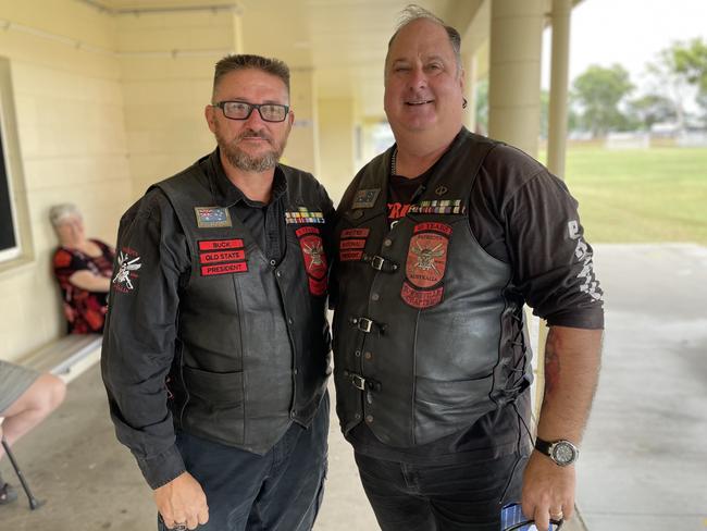 Patriots Military Motorcycle Club state president Buck Rogers and national president David ‘Big Ted’ McHenry stopped to vote before they rode to Victoria for their national meeting. They said it was time to hand the government over to the LNP. They vote at the Greenwood Park Sporting Complex in Thuringowa.