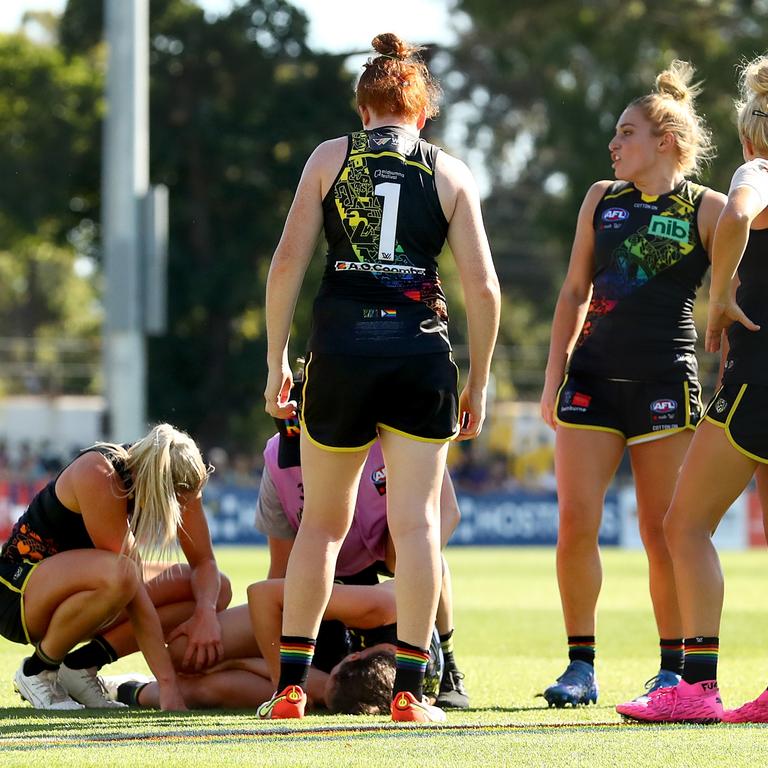 Teammates show their concern for Harriet Cordner.