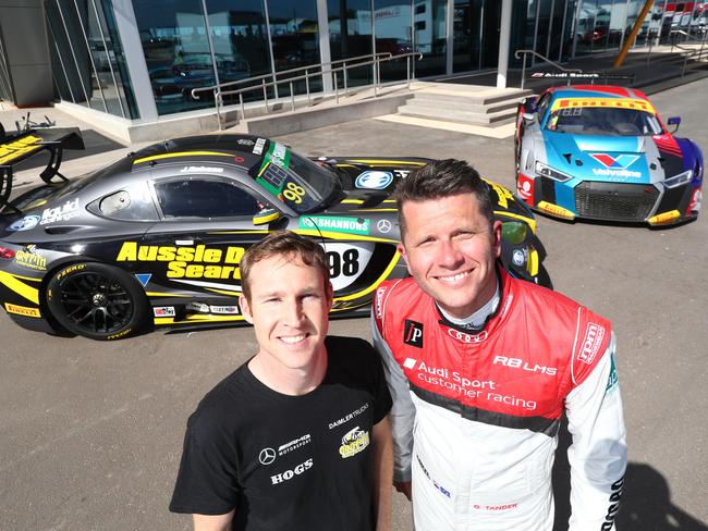 Supercars drivers David Reynolds and Garth Tander at The Bend Motorsport Park. earlier this week. Picture: Tait Schmaal