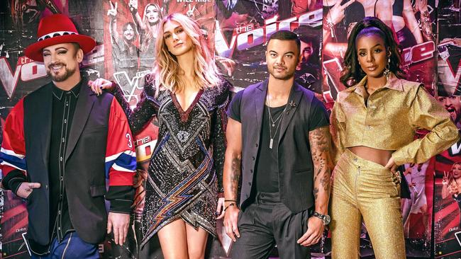 This year’s coaches from left; Boy George, Delta Goodrem, Guy Sebastian and Kelly Rowland. Supplied: Channel 9