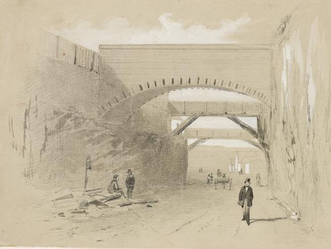 An original sketch of the Argyle Cut in Sydney by Samuel Thomas Gill.