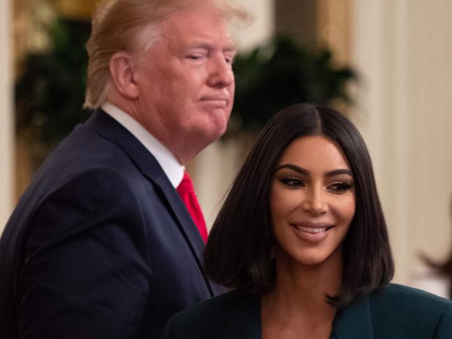 Kim Kardashian speaks alongside US President Donald Trump. Picture: AFP