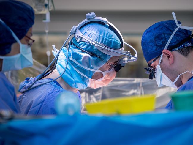 RCH surgeons Christian Brizard and Hani Mufti operate on Scarlett's heart. Picture: Jake Nowakowski