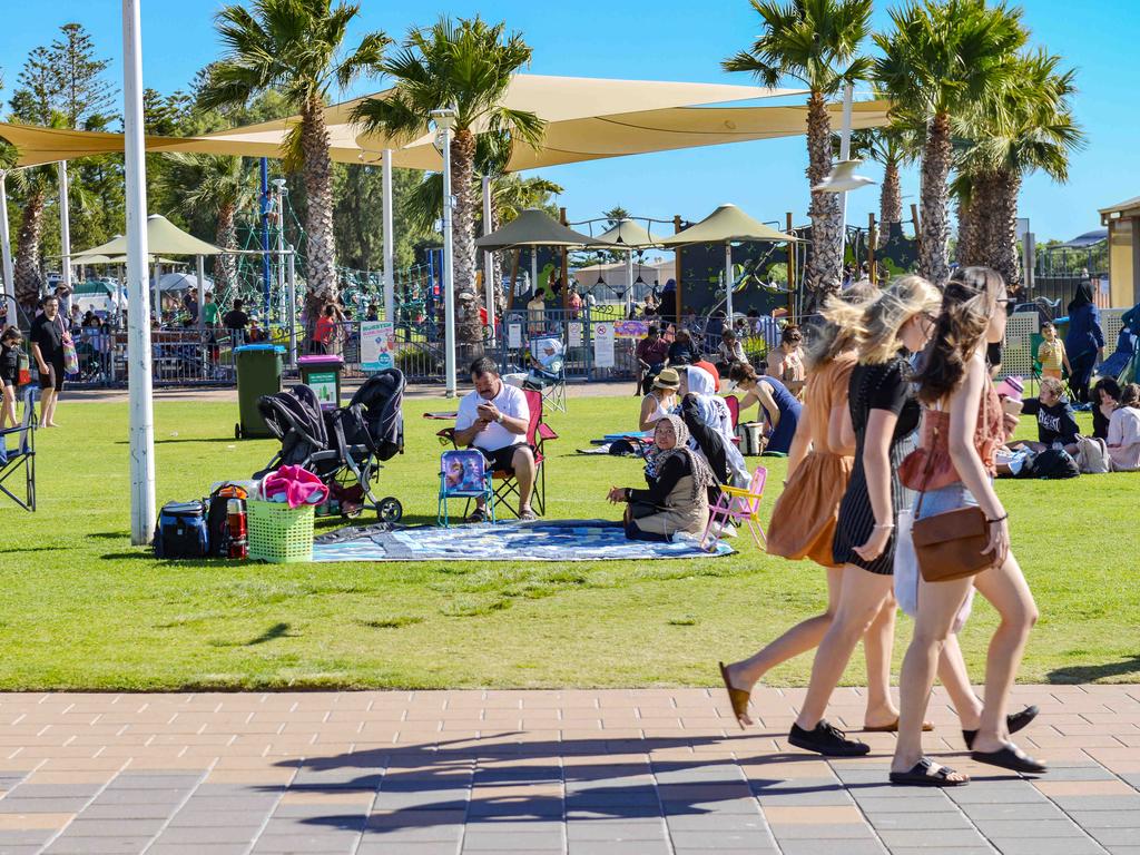 Crowds on the lawns at Semaphore beach for New Year celebrations, Pic: Brenton Edwards