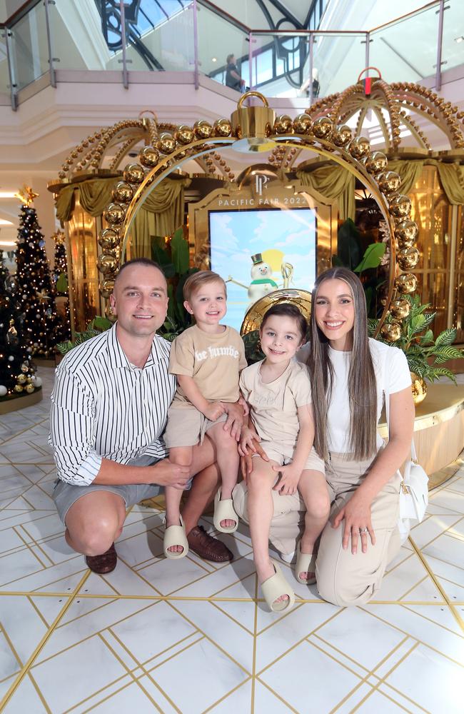 Santa is at Pacific Fair again. Dillon, Sophie with Dillon 5 and Armani 3 Zavos. Picture: Richard Gosling