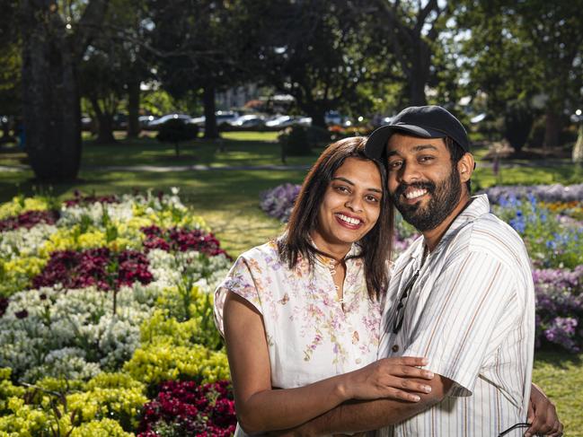 Dasuni Dayananda (left) and Eranda Amunekumbura in Queens Park for Carnival of Flowers, Saturday, September 21, 2024. Picture: Kevin Farmer