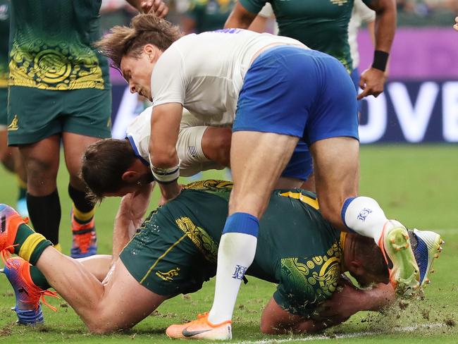 James Slipper dives over to score for Australia. Picture: Getty Images