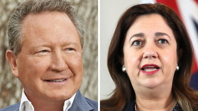 Businessman Andrew Forrest and Queensland Premier Annastacia Palaszczuk.