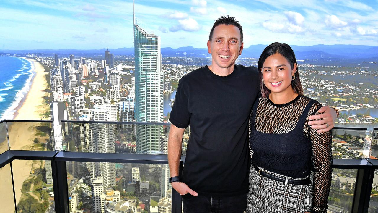 Simon and Tah-nee Beard at their Surfers Paradise penthouse. Picture: John Gass