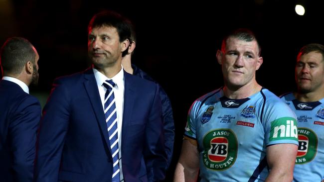 NSW Blues coach Laurie Daley and Paul Gallen have some interchange decisions to make. Picture: Gregg Porteous