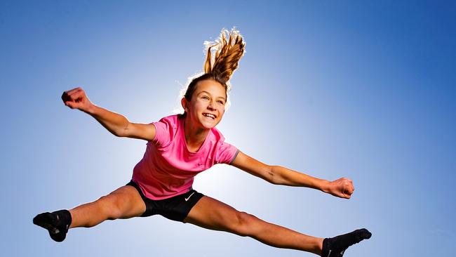 Giselle Cain, 10, is looking forward to not practicing her gymnastics and cheerleading in the park as restrictions begin to ease. Picture: Mark Stewart