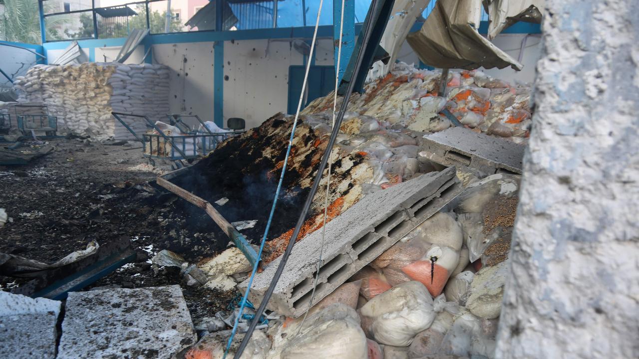 A damaged food aid warehouse and distribution centre due to Israeli strikes in Tall al-Hawa neighbourhood in southern Gaza City. Israel said on October 16 there was no temporary truce to allow aid in or foreigners out of the Gaza Strip. Picture: AFP