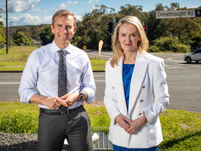 Pittwater MP Rob Stokes and Metropolitan Roads Minister Natalie Ward on Wakehurst Parkway in November when the NSW Government announced funding towards improving the road. Picture: Julian Andrews