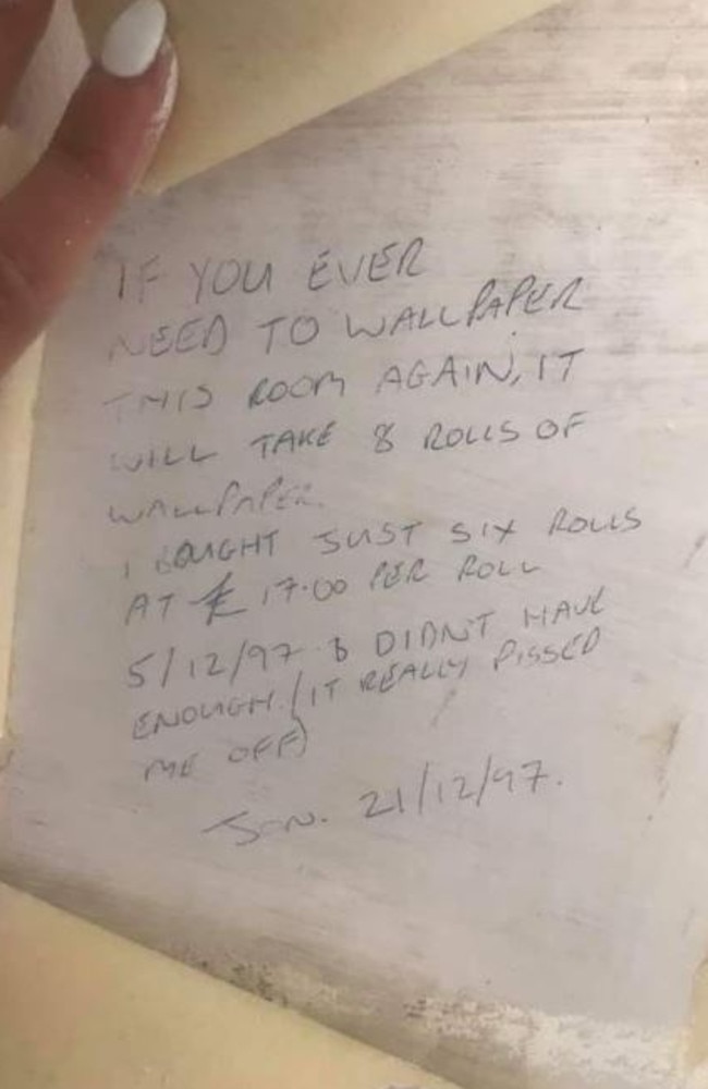 Last month a woman also discovered a note written on her walls during a home renovation.