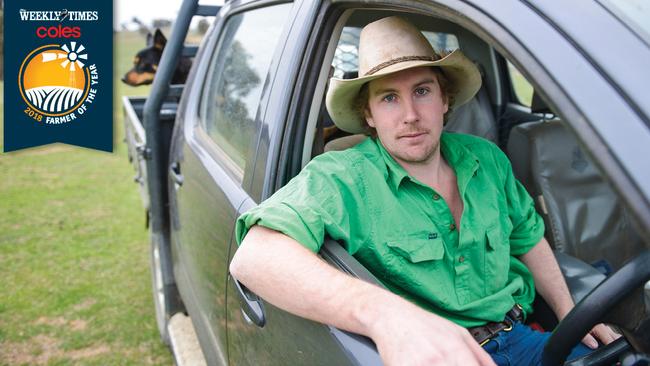 Rising son: Jim Honner checks one of the sheep paddocks at his farm near Jugiong in southern NSW. Picture: Dannika Bonser