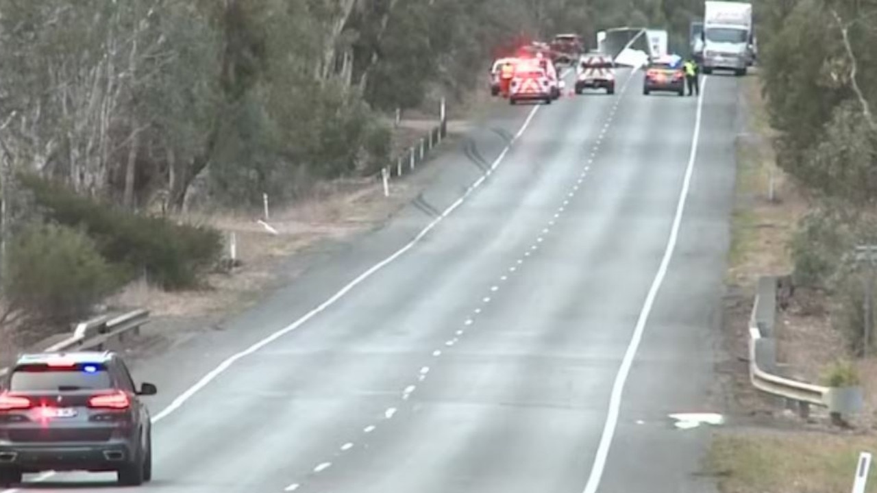 Three have died in a multi-vehicle collision in Armstrong, Victoria today, with the driver of the car and the two occupants of the truck dying on the scene. Picture: ABC News