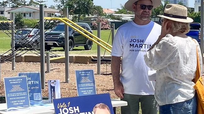 Division 13 candidate Josh Martin talking to residents during the lead up to the 2024 Gold Coast City Council local government election.